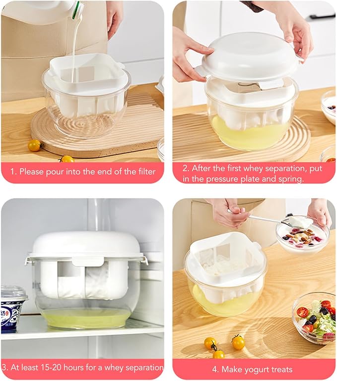 Yogurt Maker with Ultra Fine Mesh Strainer, Yogurt Whey Separator for Homemade Thick Greek Yogurt, Detachable Yogurt Strainer with Pressure Spring