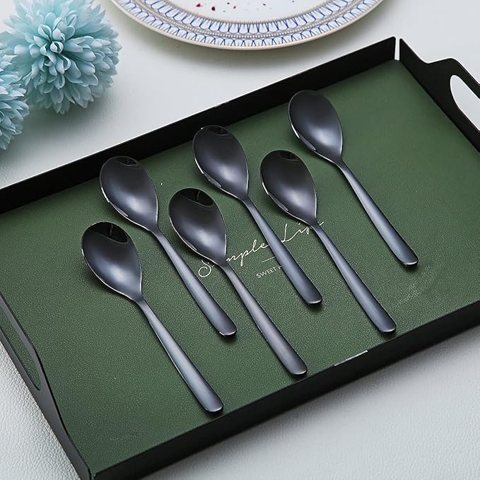 Black Demitasse Espresso Spoons, 5.5'' Mini Coffee Spoons, Set of 6, Stainless Steel, Dishwasher Safe