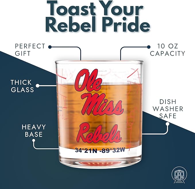 Greenline Goods – University of Mississippi Rebels College Whiskey Glasses (Set of 2), 10 oz – Full-Color Logo + Campus Map