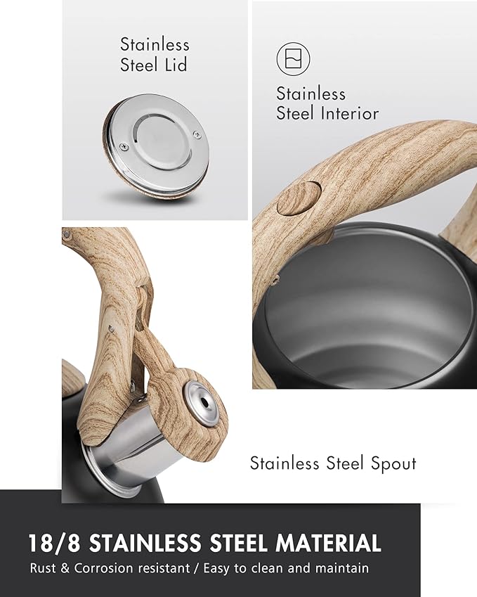 POLIVIAR Tea Kettle, 2.7 Quart Stovetop Tea Kettle, Audible Whistling Teapot, Food Grade Stainless Steel for Anti-Rust, Anti Hot Handle, Suitable for All Heat Sources (JX2022-MH30)