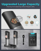 Ultrean Pepper Grinder, Rechargeable Gravity Salt and Pepper Grinder with 6 Adjustable Coarseness, LED Light, One-Hand Automatic Operation, Stainless Steel, Gifts for Father‘s Day