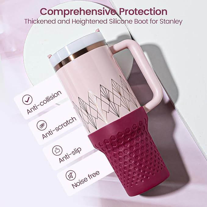 Cup Boot for Stanley, Silicone Protector Cover Accessories for Stanley Quencher H2.0 FlowState Tumbler 40oz / Adventure Quencher Tumbler 40oz (Plum)
