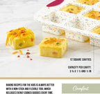 Trudeau Brownie Pan – White Confetti/Fuchsia, 12 Cavity Nonstick Bakeware for Brownies, Mini Cakes, Muffins, Dessert Bars, Easy Release, Dishwasher Safe