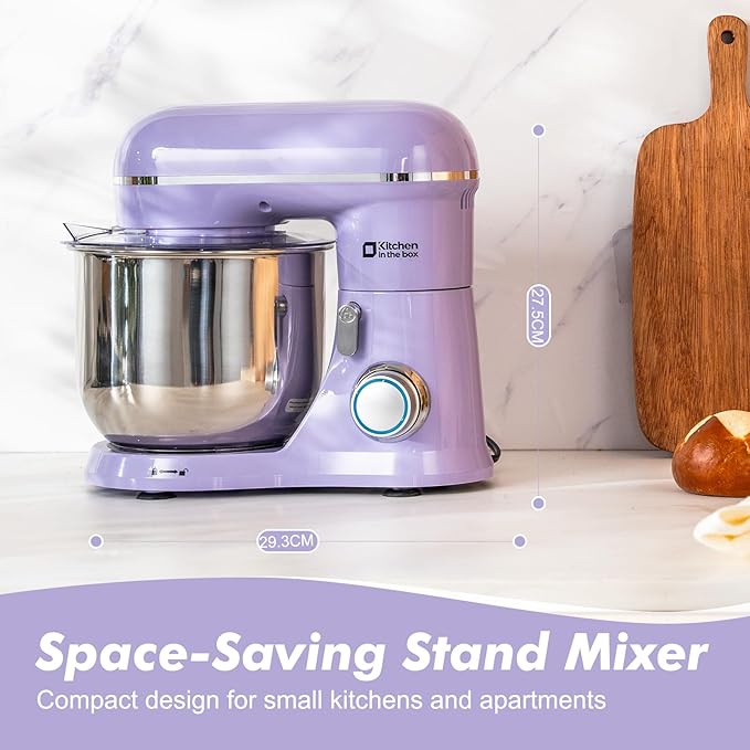Kitchen in the Box Stand Mixer, 3.5 QT Small Kitchen Electric Stand Mixers, 10-Speed Portable Lightweight Dough Mixer for Daily Use with Egg Whisk, Dough Hook, Beater (Lavender Purple)