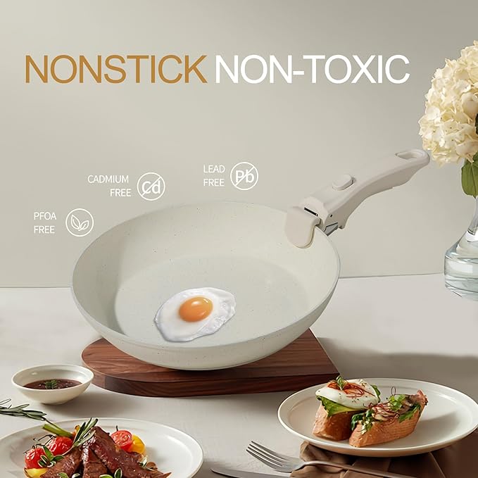 23PCS Ceramic Pots and Pans Set,Nonstick, Removable Handle Pots and Pans Set, Stackable Pan Set, Ceramic Nonstick Pan Non Stick for Easy Cooking