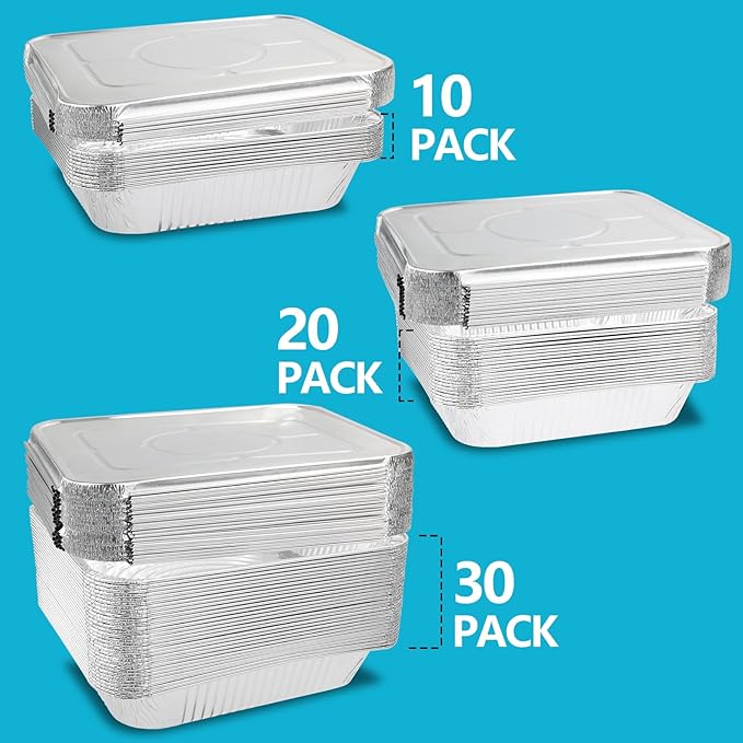 9x13 Thickened Aluminum Foil Pans With Lids, 20Pack Extra Deep Disposable Aluminum Pans for Roasting, Baking, Cooking, Food Prep, Chafing, Steam Table, Oven, Cake, and Party Catering.