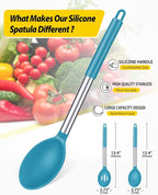 Pack of 2 Large Silicone Cooking Spoons,Non Stick Solid Basting Spoon,Heat-Resistant Kitchen Utensils for Mixing,Serving,Draining,Stirring (BLUE)