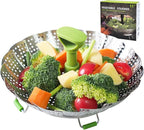 SHIKORI Steamer Basket,Stainless Steel Vegetable Steamer Basket Folding,Folding Expandable Steamers,Expandable to Fit Various Size Pot-Green 11 in