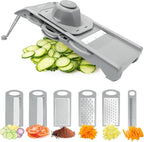 Mandoline Slicer Vegetable Chopper, Fruit Slicer, Cheese Grater & Potato Cutter with 6 Blades, Easy Kitchen Tool, Grey