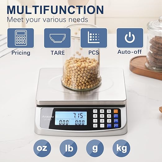 66lb Food Scale, Commercial Kitchen Scale with Price Computing, Plug-in Usable, 0.05oz/1g, 304 Stainless Steel, for Cooking, Vegetables, Farm, Industry, Counting. LC300