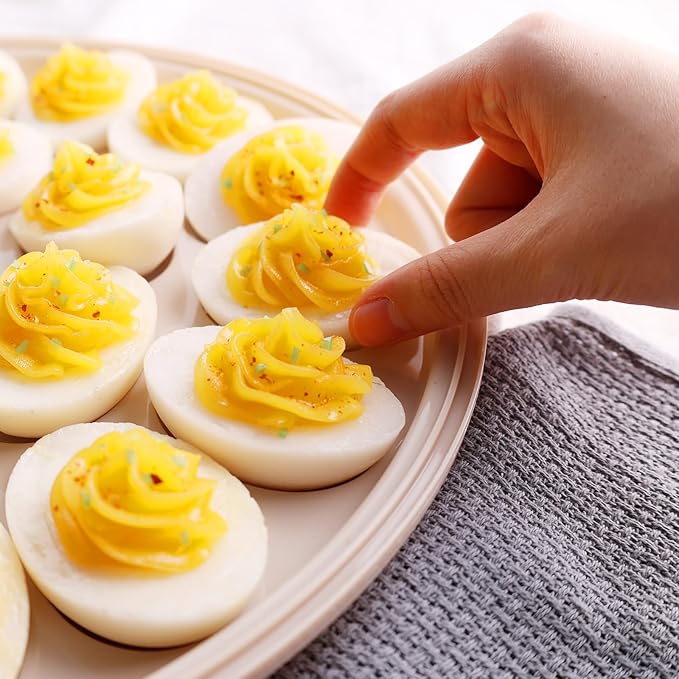 HAKSEN Deviled Egg Containers with Lid, Portable Deviled Egg Platter Carrier Holder Trays with 22 Slots for Holiday Party and Home Kitchen, Brown