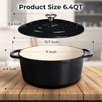Zulay Kitchen 6 Quart Enameled Cast Iron Dutch Oven with Lid – Premium Durability & Oven Safe up to 500°F – Heavy Duty Cookware Perfect for Bread Baking, Stews, Braising & Roasting – Black