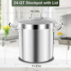 Stainless Steel Stock Pot - 24QT Heavy Duty Induction Cooking Pot with Visible Lid, Nonstick Thick Bottom Big Stockpot, Deep Cookware for Canning, Boiling Beer Brewing, Soup, Seafood Boil Soup Pots