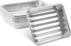 PLASTICPRO 10 Pack Disposable Aluminum Grill Liners Toppers Aluminum Foil Broiler Pans Durable Ribbed Grill Drip Pans 8.5x7
