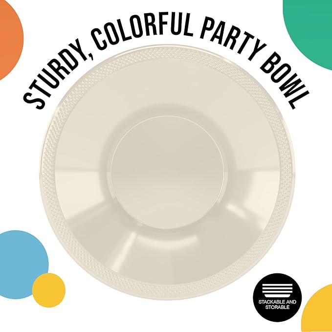 Party Solids 12 Oz Ivory Plastic Bowls Disposable Bowls for Hot Food Soup 50 Pcs - For Soup, Salad, Cereal, Desserts & Party Supplies