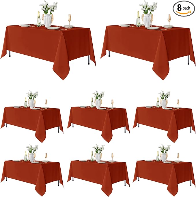 Fitable 8 Pack Rectangle Tablecloths: Stain Resistant Wrinkle Free Circle Table Clothes, Washable Reusable Polyester Table Covers for Wedding Party Birthday Banquet Reception(Rust, 70x108 Inch)