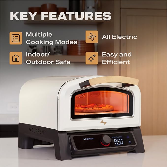 Current® Model P Smart Electric Pizza Oven, 12-Inch, 850°F Max, Multiple Cooking Modes, App Connectivity for Temperature Monitoring & Custom Cooking Times, Compact for Indoor & Outdoor Use, Dark Gray