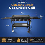 Razor Griddle 4-Burner Portable Outdoor Flat-Top Griddle with Foldable Prep Shelves, 37" Propane Gas Grill