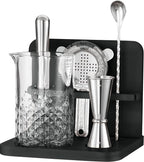 Crystal Cocktail Mixing Glass Set with Bamboo Stand - 22 Oz 650ml - Thick and Sturdy Bottom, Durable and Seamless Design with Bar Accessories