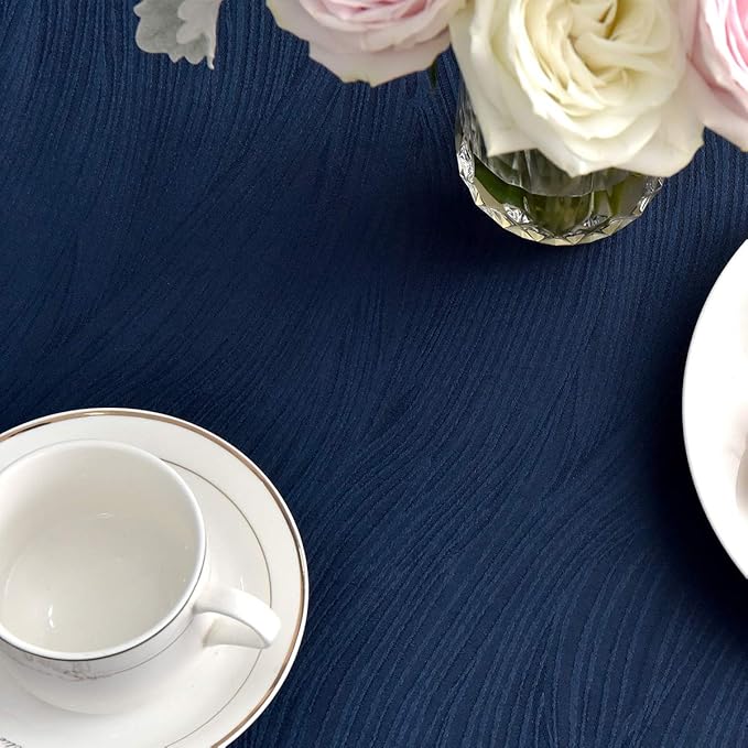 maxmill Round Jacquard Tablecloths Swirl Pattern Spillproof Wrinkle Free Heavy Weight Soft Table Cloth for Circular Table Cover of Buffet Banquet Parties Holiday Dinner Round 90 Inch Navy Blue