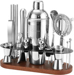 Cocktail Shaker Set Bartender Kit with Stand | 23-Piece Bar Set Drink Mixer Set with All Essential Bar Tools: Martini Shaker, Jigger, Strainer, Spoon, Muddler, Pourers, for Home, Bar, Party