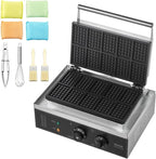 VEVOR Commercial Waffle Maker, 10PCS Rectangle Waffle Baker Machine, 1550W Non-Stick Stainless Steel Belgian Waffle Iron with Temp and Time Control, Handle, for Restaurant Bakery Snack Bar Family