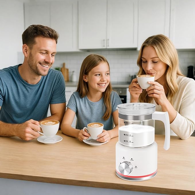 Milk Frother and Steamer, 16.9 OZ Milk Frother for Coffee, 4 in 1 Frother Separable Easy to Use and Clean, Durable Safe Silent Working for Coffee, Latte, Cappuccino Hot Chocolate, White Glass