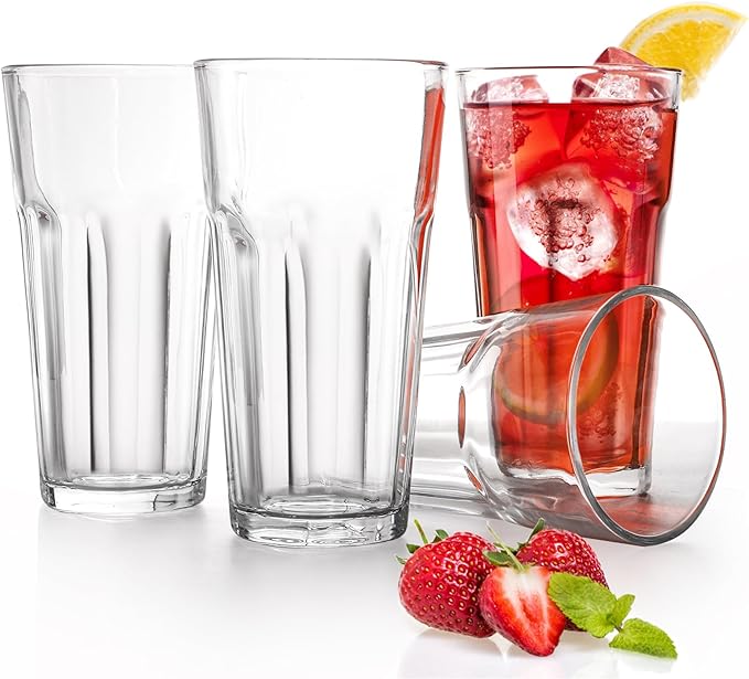 Yopay Set of 6 Drinking Glasses 16oz, Thick Tempered Water Glasses, Lead-Free Highball Pint Clear Iced Hot Tea Glassware for Juice, Beer, Cocktails Milkshake, Soda Tumbler