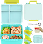 Lunch Box Kids Box Bento Box for Kids - 9oz Soup Thermo, Insulated Bento Lunch Box with Leak Proof Vacuum Insulated Food Jar - 5 Compartments((Blue Sky)