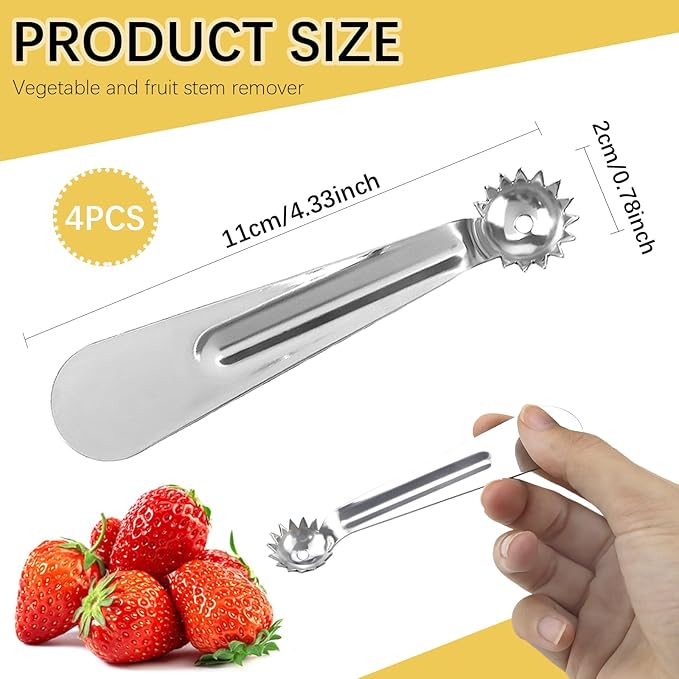 4 Pcs Tomato Corer Tool Strawberry Corer Tool Stainless Steel Strawberry Huller Tool Fruit Vegetable Baller Practical Kitchen Tool