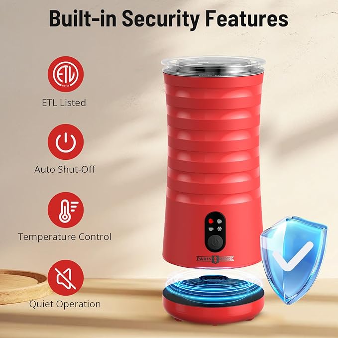 Milk Frother, Paris Rhône 4-in-1 Milk Steamer and Frother, Hot & Cold Foam Milk Warmer with Temperature Control, Auto Shut-Off Frothers for Coffee, Latte, Cappuccino, Macchiato