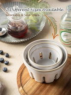 Gomakren Fruit Bowl with Holes, Ceramic Berry Basket Set of 2, 5.8 Inch Round Fruit Basket for Kitchen, Berry Containers Colander - Farmhouse Kitchen Decor, White