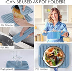 Large Silicone Trivet for Hot Dishes, 4PCS Hot Pads Trivets Mats for Hot Pots and Pans, Heat Resistant Silicone Hot Pot Holders, Blue Tables Mat for Countertop, Jar Opener, Drying Mat