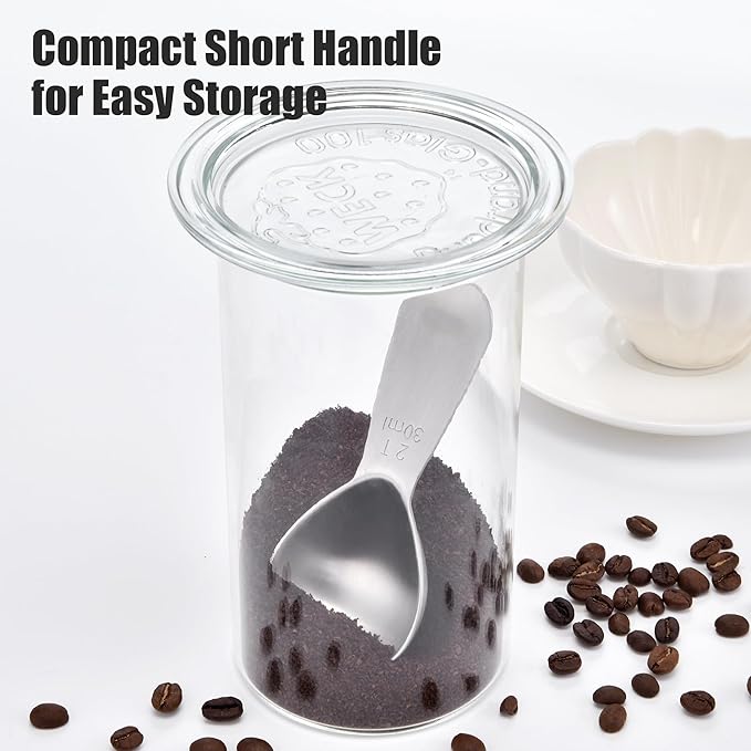 Doosu 2 Tablespoon Coffee Scoop - 18/8 Stainless Steel Heavy Duty Measuring Spoon with Short Handle, Food Grade Metal Tbsp Scoop for Ground Coffee Beans Tea Sugar Powder (30ml)