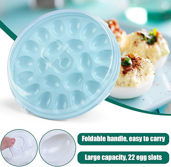 HAKSEN Deviled Egg Containers with Lid, Portable Deviled Egg Platter Carrier Holder Trays with 22 Slots for Holiday Party and Home Kitchen, Blue