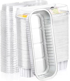 EUSOAR Baking Cups with Lids, 100pcs 6.8oz White Aluminum Foil Mini Loaf Cake Baking Cups Pans with Lids, Disposable Ramekins Containers Creme Brulee Souffle Muffin Liners for Birthday Party Wedding