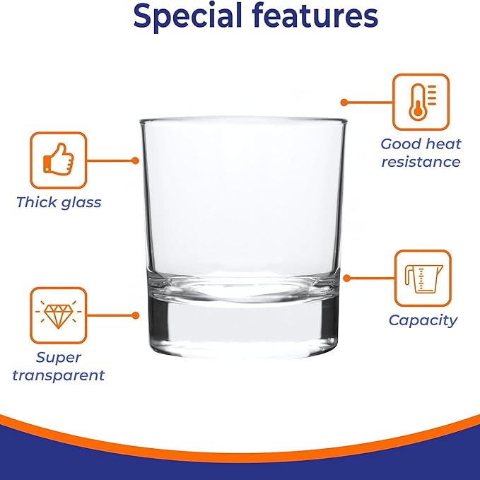 8 oz Old Fashioned Whiskey Glasses Set, Set of 6 Heavy Base Rocks Glasses for Cocktails, Cognac, Bourbon|Dishwasher Safe