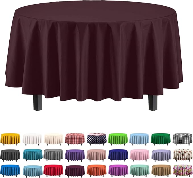 Exquisite 12-Pack Premium Plastic 84-Inch Round Tablecloth - Brown
