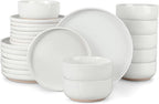 LIANYU 24 Piece Dinnerware Sets for 8, Stoneware Dinner Dishes for Kitchen Dining, Elegant Plates and Bowls Sets, Safe & Healthy Clay, Oven & Dishwasher Safe, Snowy White