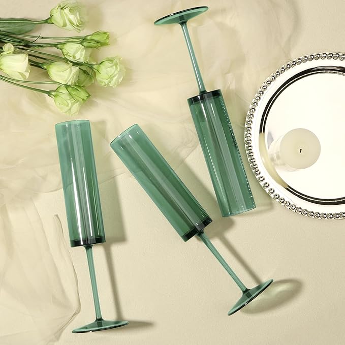 6 Pack Acrylic Dark Green Wine Glasses Green champagne glasses Champagne Flutes Sparkling Wine Glasses Wine Goblets Wedding Glassware Set Drinkware Glasses for Wedding Bar Celebration Baby Shower