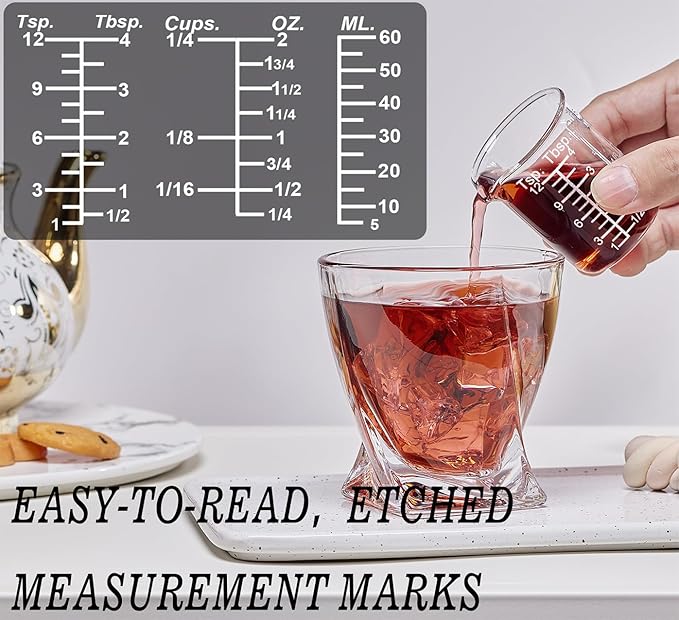 Ackers Etching Scale Glass Measuring Cup Set-V-Shaped Spout，Includes 60ml(2OZ), 120ml(4OZ), and 250ml(8OZ) Glass Measuring Beaker for Kitchen or Restaurant, Easy to Read
