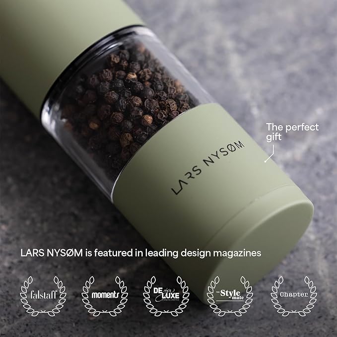 LARS NYSØM Salt and Pepper Grinder Set I Salt and Pepper Mills with Adjustable Ceramic Grinder 2 pieces I Manual Design Spice Mill Set (Creamy Peach)