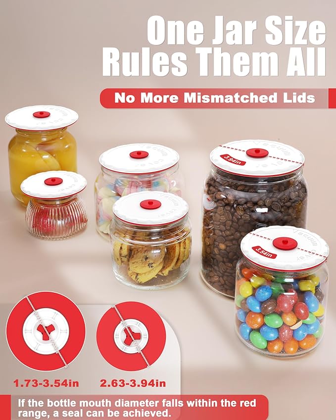 Electric Mason Jar Vacuum Sealer Kit - Auto-Stop with Digital Display, 60kPa Ultra Strong Suction for Wide/Regular Mouth Jars, Preserve Freshness 12X Longer (Includes 6 Lids & Bag Adapters)