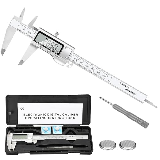 Digital Caliper Measuring Tool, Stainless Steel Vernier Caliper Digital Micrometer with Large LCD Screen, Easy Switch from Inch Metric Fraction, 6 Inch/150mm Caliper Tool for DIY/Household
