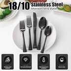 20-Piece Black Silverware Set,Service for 4,18/10 stainless steel Flatware Set,Mirror Polished Cutlery Set,Dishwasher Safe