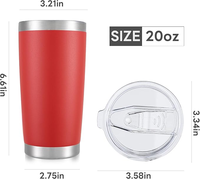 20 oz Tumbler with Lid Stainless Steel Insulated Tumblers Bulk Double Wall Vacuum Cups Powder Coated Travel Mug Keep Drinks Cold and Hot, Wine Red, 4 Pack