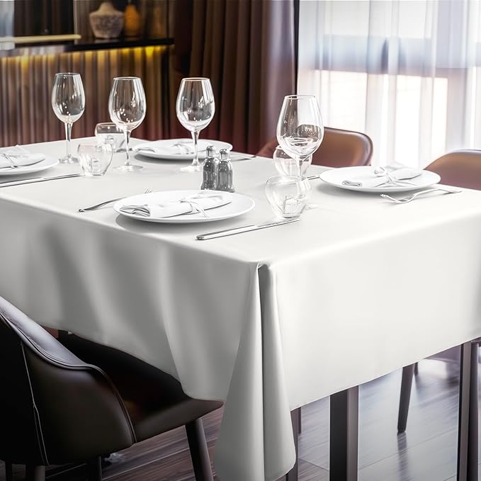 Pureegg Rectangle Table Cloth 60" x 84" – Durable Polyester Tablecloth Offers Reusable & Washable Protection, Ideal for Outdoor Party, Picnic, Wedding, Banquet and Birthday, Ivory