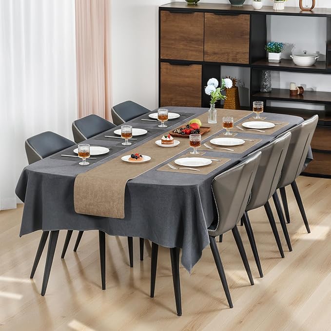 Myir JUN Placemats Dual Sided, Faux Leather Place Mats Set of 8 Indoor Placemat for Dining Table Non-Slip Washable Place Mat Heat Resistant Outdoor Table Mats (Set of 8, Gray Beige)