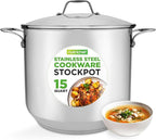 NutriChef 15-Quart Stainless Steel Stock Pot with Tempered Glass Lid - Induction Compatible Large Stockpot, Ideal for Stews & Soups, Dishwasher Safe - NCSP16