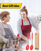 Pack of 2 Large Silicone Cooking Spoons,Non Stick Solid Basting Spoon,Heat-Resistant Kitchen Utensils for Mixing,Serving,Draining,Stirring (RED)